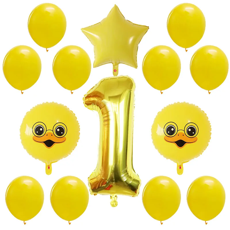 Mix 1 14pcs/lot Yellow Duck Foil Balloons Gold 30inch Number balloon 1 2 3 4 5 6 7 8 9 Year Old for Boy Birthday party Decoration - Цвет: Mix 1