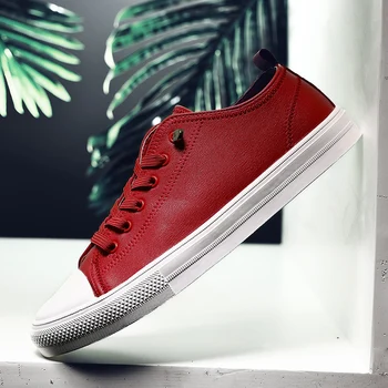 

Spring Footwear For Adult White Red Leather Shoes For Men Low Top Men Young Casual Shoes Brand Fashion Leather Casual Sneakers