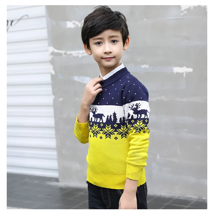 Рождественский свитер для мальчиков; детская вязаная одежда с оленем; зимняя одежда для маленьких мальчиков; плотная теплая хлопковая детская одежда; От 3 до 10 лет