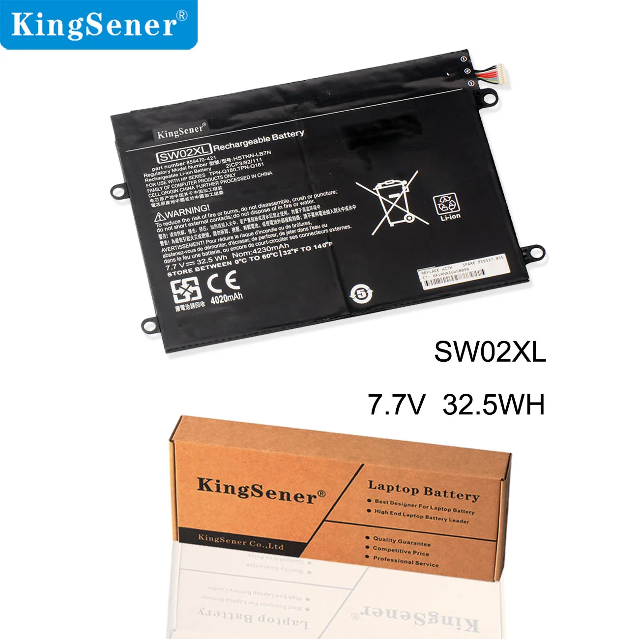 

Kingsener SW02XL Laptop Battery for HP X2 210 G2 TPN-Q180 TPN-Q181 HSTNN-IB7N HSTNN-LB7N 859470-1B1 859517-855 7.7V 32.5WH