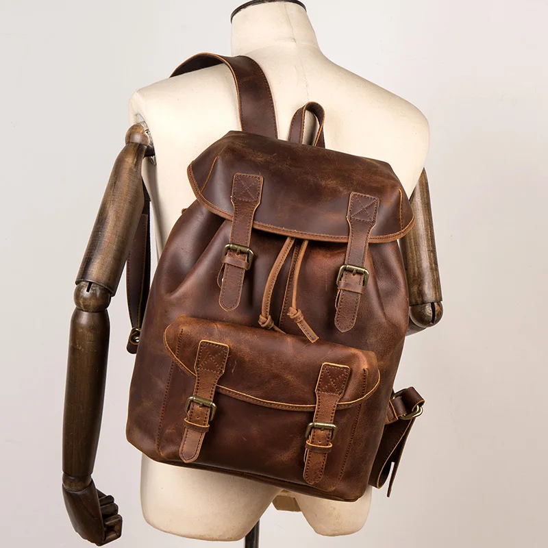 Винтажный рюкзак женский из натуральной кожи для путешествий Mochila школьные рюкзаки бизнес ноутбук рюкзак мужской большой емкости сумка на плечо