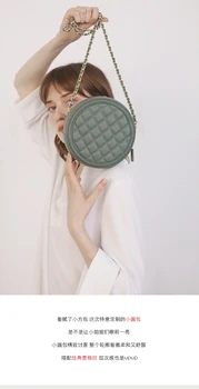 

Women's bag 2019 new style caviar top layer cowhide Mini round bun round cake Lingge chain Single Shoulder Messenger Bag