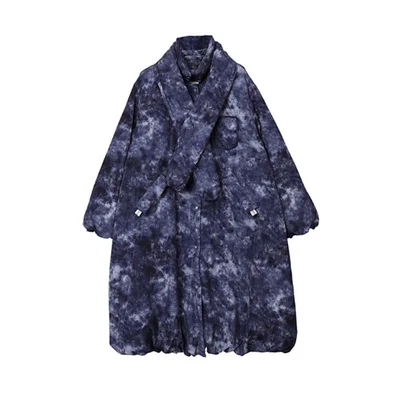 [11,11] IRINACH105 зимняя новая коллекция tie dye ткань большой длинный женский белый пуховик с шарфом - Цвет: Синий