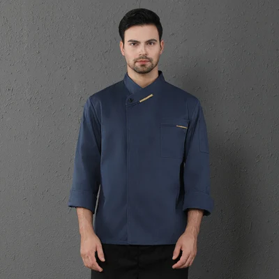 blue Long sleeve Шеф-повар униформа свободный шарф подарок короткий рукав Кухня повар ресторана Повседневная обувь комплекты с курткой для детей рубашка костюмы поваров унисекс Reposteria Horeca - Цвет: blue Long sleeve