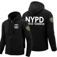 NYPD толстовки на молнии для мужчин принт город Нью-Йорк полиция флис зимняя одежда толстовка хлопок пальто для женщин Косплей