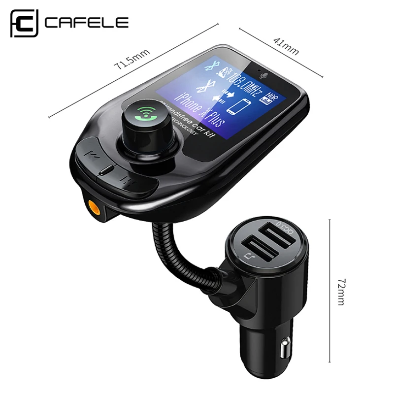 CAFELE Bluetooth Car Kit QC3.0 Car Charger Handsfree Set FM Transmitter LCD MP3 Music Player USB Charger Hands Free