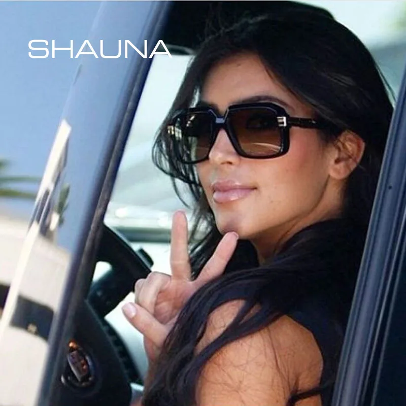 SHAUNA Popular Oversize Women Square Sunglasses Brand Designer Fashion Men Transparent Frame Gradient/Clear Lens Glasses UV400