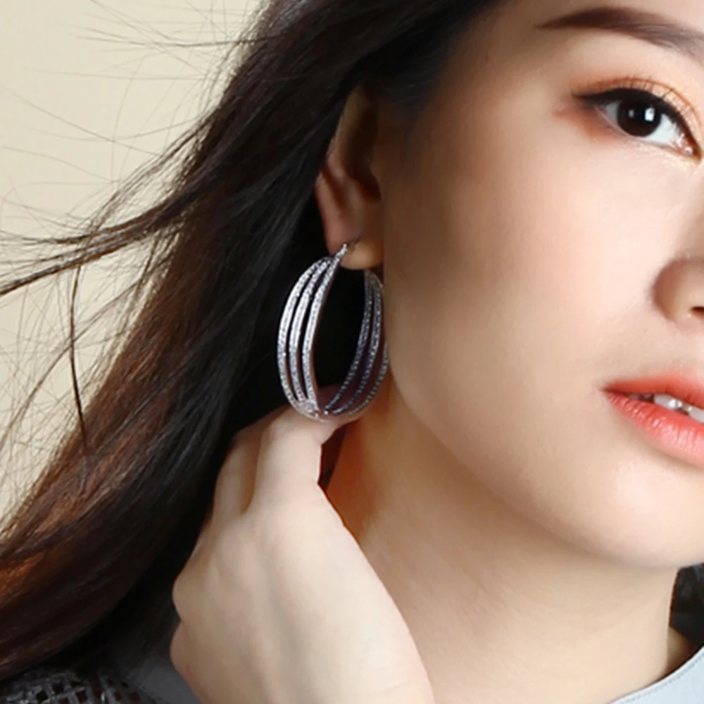 

40mm Circle earrings Setting Stunning Cubic Zirconia crystal stones Trendy jewelry Round Big Hoop Earrings for women