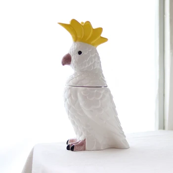 

Hand Painted Sulphur-crested Cockatoo Ceramics Saving Box Living Room Coffee Table Snacks Biscuit Stereoscopic Storage Jar X5628