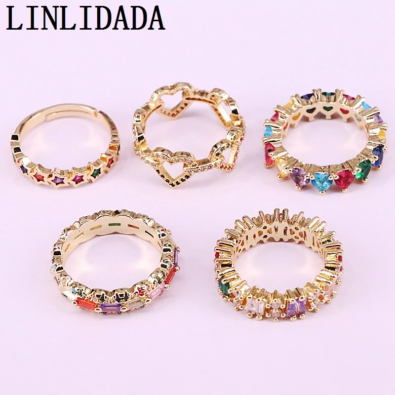 

12Pcs Mix Random Rainbow cubic zirconia Inlay Ring for Women Colorful CZ Charm fashion ring jewelry