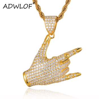 

HIP Hop Gold Color Bling Full AAA+ Cubic Zirconia Iced Out Rock Gesture Pendants & Necklaces for Men Jewelry