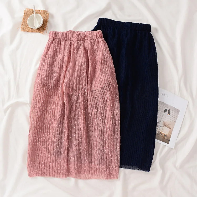 

Stock Women's Dress Processing 2019 Spring Korean-style Trend Skirt Versatile High-waisted Chiffon A- line Skirt 6.19