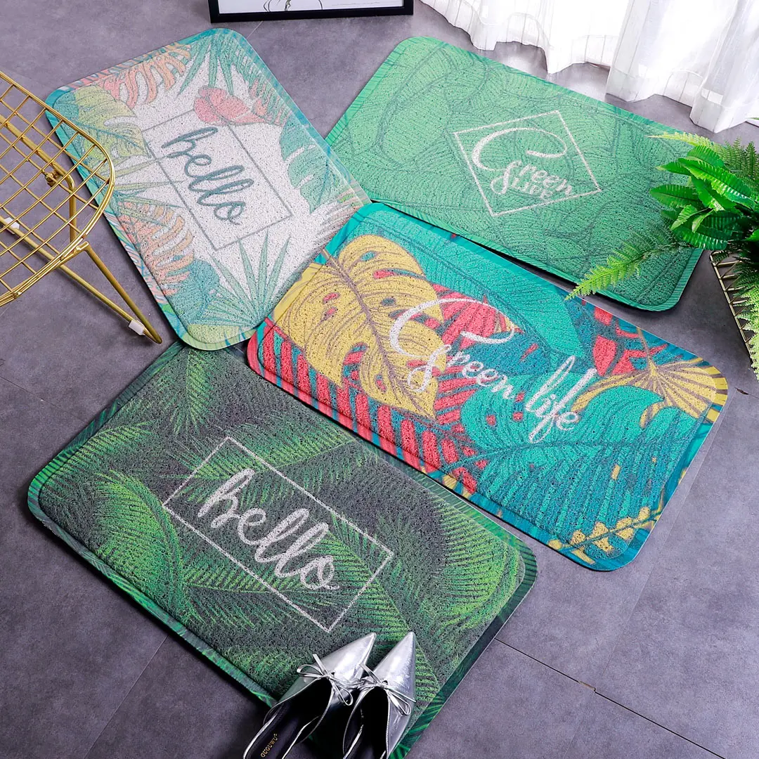 Коврик для двери в скандинавском стиле, коврик для дома с зеленым растением, коврик для входа с шелковым кольцом, нескользящий коврик для дома