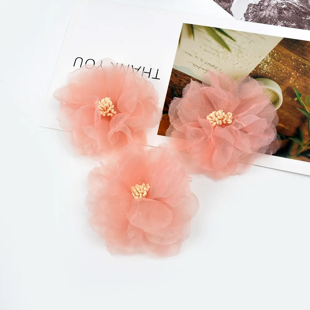 Korean Pink 5 шт. ручной работы цветок шифон цветок для свадьбы домашняя Рождественская вечеринка украшение DIY брошь для головного убора Подарочная коробка скрапбук - Цвет: Korean Pink