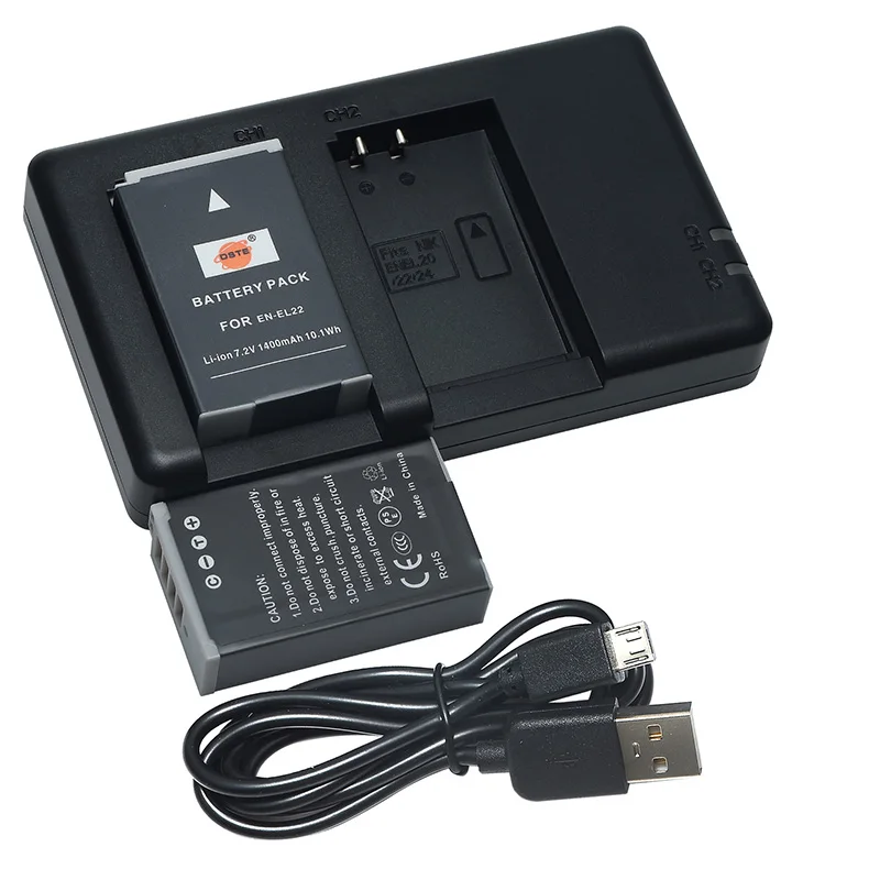 2Battery1DualCharger 2 шт 1400mAh 7,2 V 10.1Wh EN-EL22 ENEL22 DSTE зарядное устройство с дорожным и автомобильным зарядным устройством для камеры Nikon 1 S2 J4 - Цвет: 2Battery1DualCharger