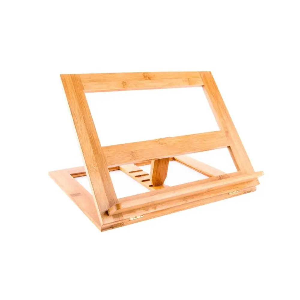 Soporte de lectura portátil libros documento estante de receta plegable Atril de lectura ajustable madera bambu natural 34x26x22