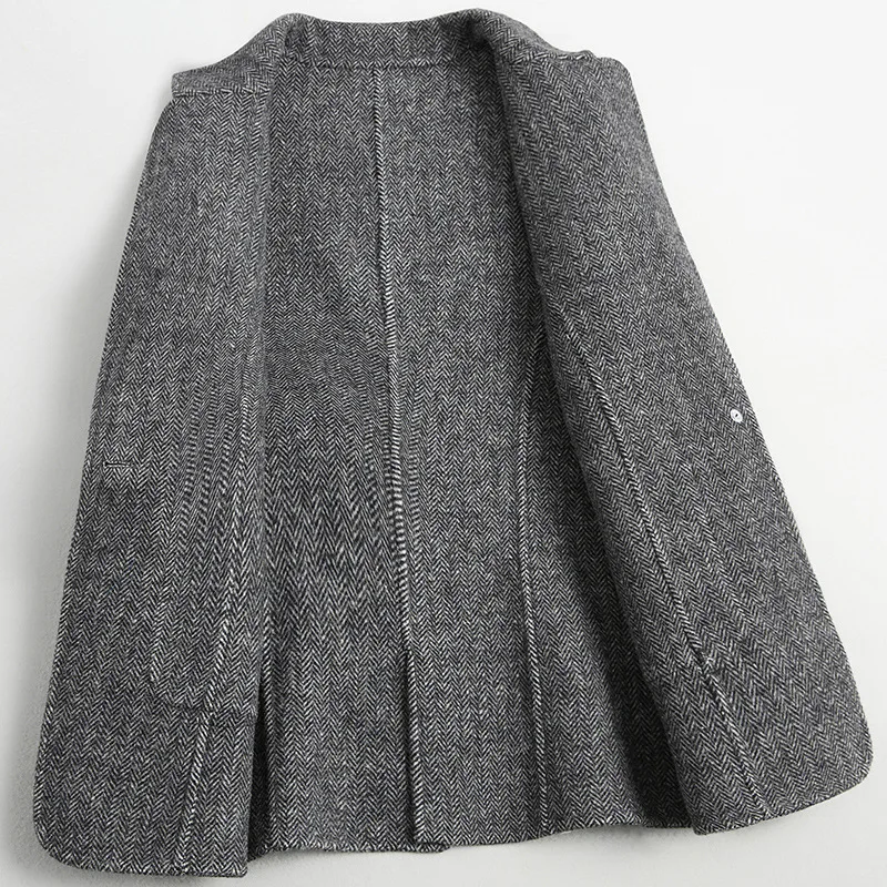 Женский 19FW двусторонний шерстяной твидовый Блейзер, пальто, куртка на одной пуговице, приталенный, в полоску