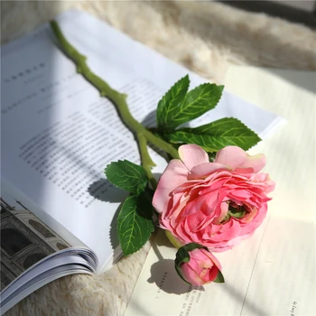 2 branch Artificial Rose Flower with Leaves Fake Floral Decor Home Wedding Simulation Flower Bouquet