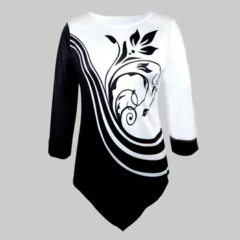 

Women's Fashion roupa feminina Printed Loose-Fitting Blouse With Round Neck Irregular Hem Tops floral for women#45