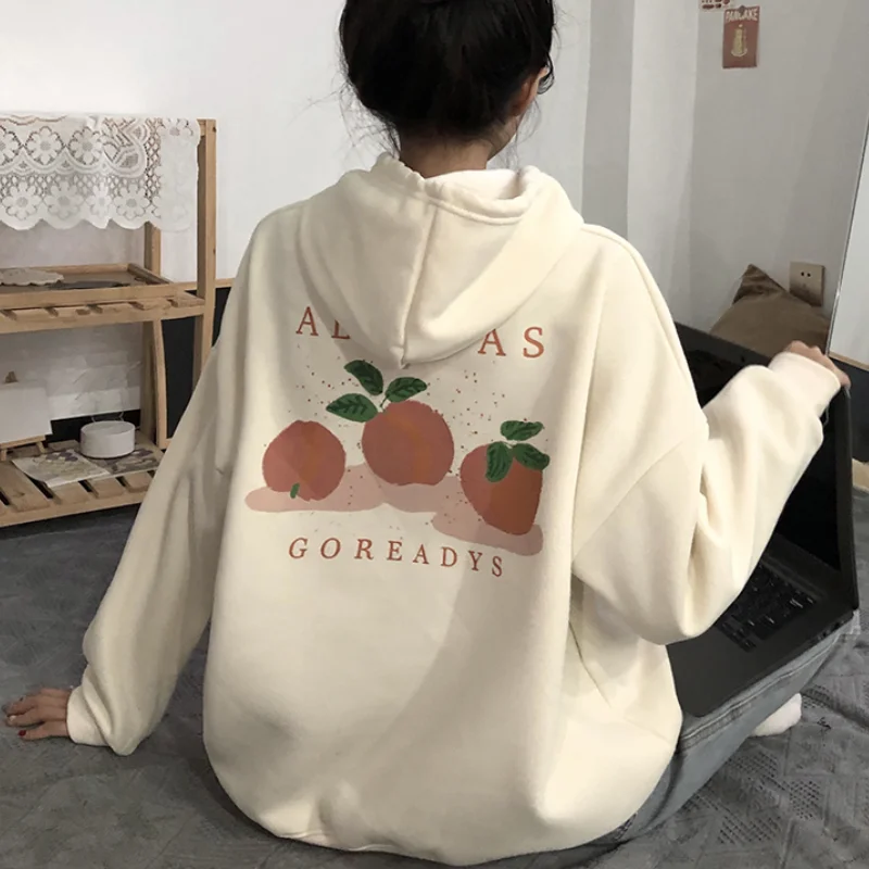 

Winter Sweet Warm Hoodie Women Cartoon Print Casual Kawaii Pullover Hoody Female Korean Oversized Thick Pullover Tops 2021 New