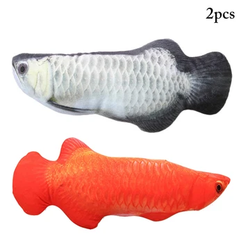 

2Pc Fish Catnip Toys Pet Soft Plush 3D Fish Shape Cat Toy Interactive Gifts Stuffed Pillow Doll Simulation Fish Playing Toy
