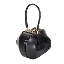 Новинка, натуральная кожа, женская сумка-ведро, круглые сумки, Дамская одноцветная сумка, сумка с верхней ручкой, винтажная Сумка-тоут в форме колокольчика, Черная