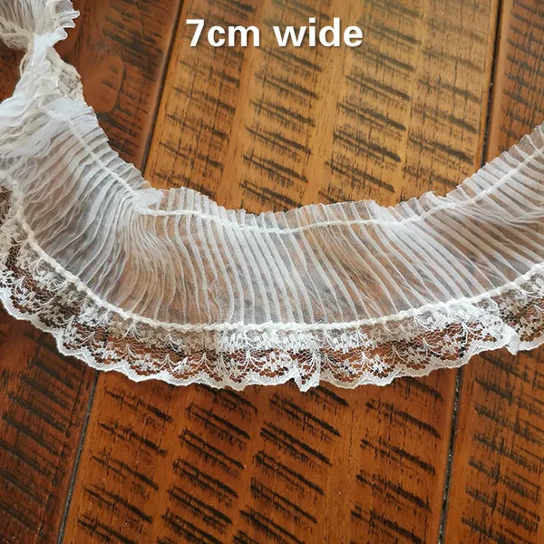 

Encrypted Organ Fold Organza Stretch Transparent Lace DIY Clothing Leader Mouth Baby Dress Skirt Wedding Accessories Off White