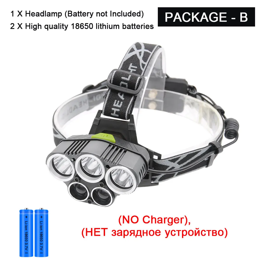 USB Перезаряжаемый светодиодный налобный фонарь 3 белый+ 2 синий светильник водонепроницаемый светодиодный налобный светильник для рыбалки с 18650 батареей - Испускаемый цвет: Package B
