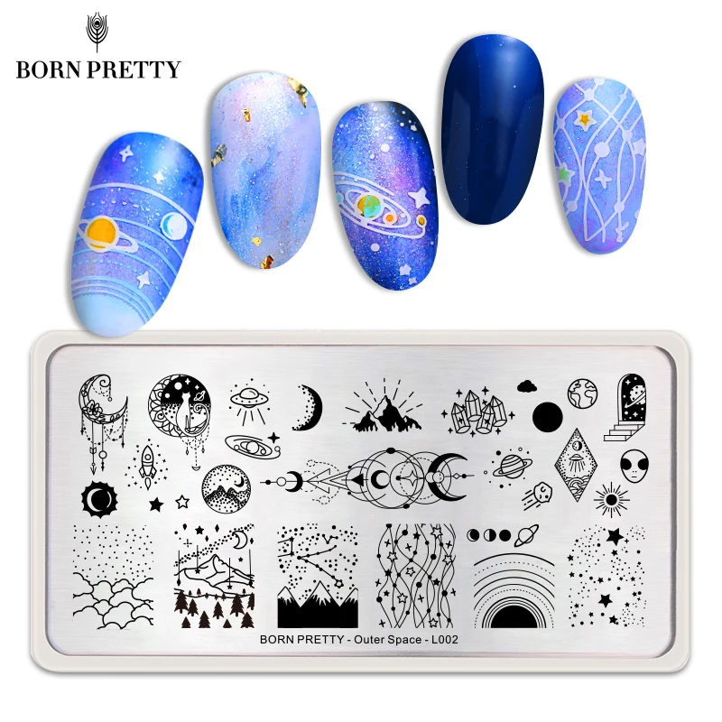 

BORN PRETTY Outer Space Nail Stamping Plate Star Image Rectangle Painting Plate Nail Art Stamp Template