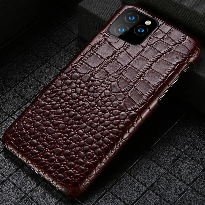 Коричневый Чехол из натуральной кожи для телефона Apple iPhone 11 11 Pro 11 Pro Max X XS XSMax XR 7 8 plus 5 5S se 6 6S Plus крокодиловая кожа - Цвет: Коричневый