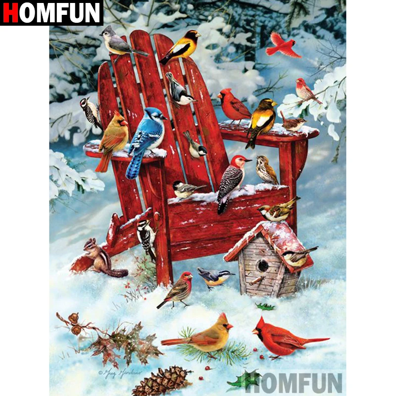

HOMFUN Diamond Painting Cross Stitch "Bird chair house" 5D DIY Diamond Embroidery Full Square/round Rhinestone Of Picture A00277