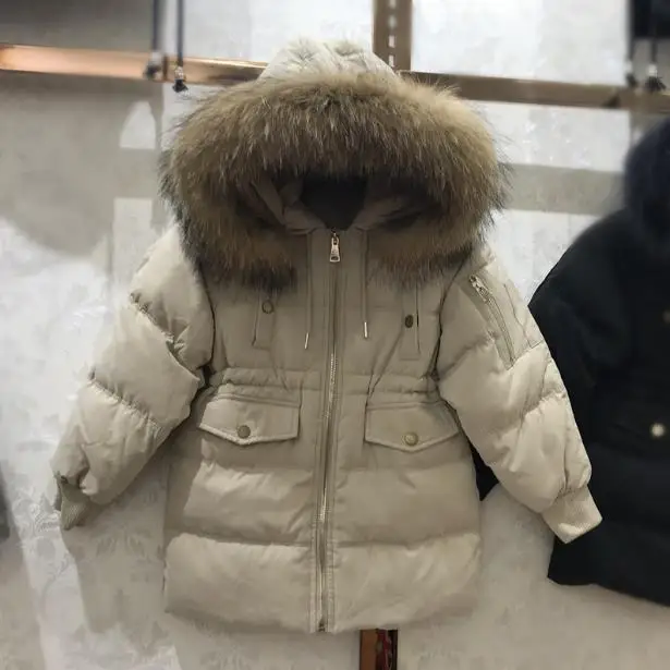 beige ; Детский пуховик; зимняя теплая верхняя одежда с капюшоном для малышей; детская одежда; пуховик для холодной погоды; Y2300 - Цвет: beige