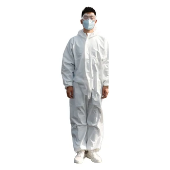 

Hooded White Protective Coverall Elastic Cuff Ankles One-Piece Coverall Suit Disposable Medical Protective Clothing Coveralls
