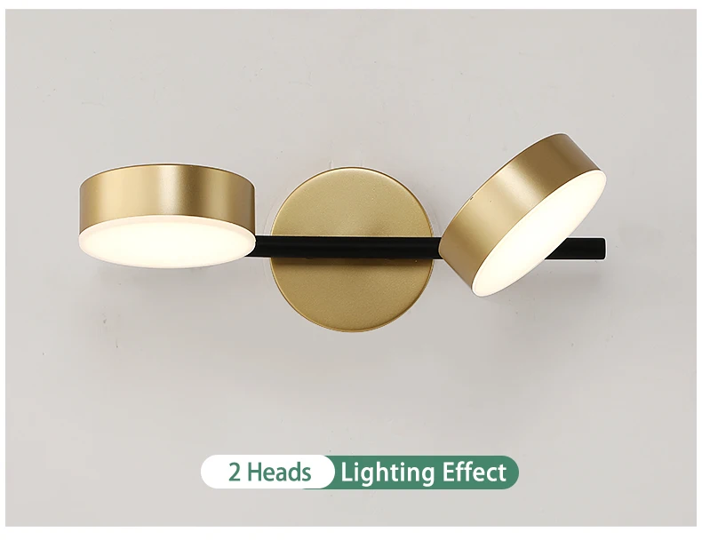 (Light Source For Free)Nordic 1/2 /3 Heads led wall lamp bathroom lamp for mirror Golden stair light Iron wall light for bedroom bathroom downlights