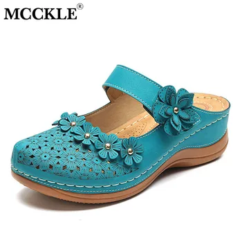 

MCCKLE Women Summer Slippers Casual Retro Wedge Woman Flower Hollow Platform Ladies Slides Soft Comform Female Beach Shoes
