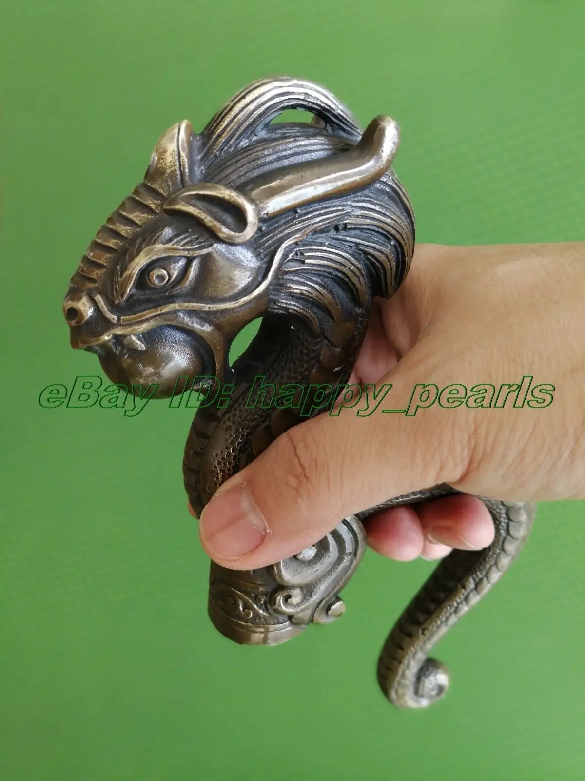 Old Bronze Carving Dragon Cane Walking Stick Head antique Statue Vintage wand 