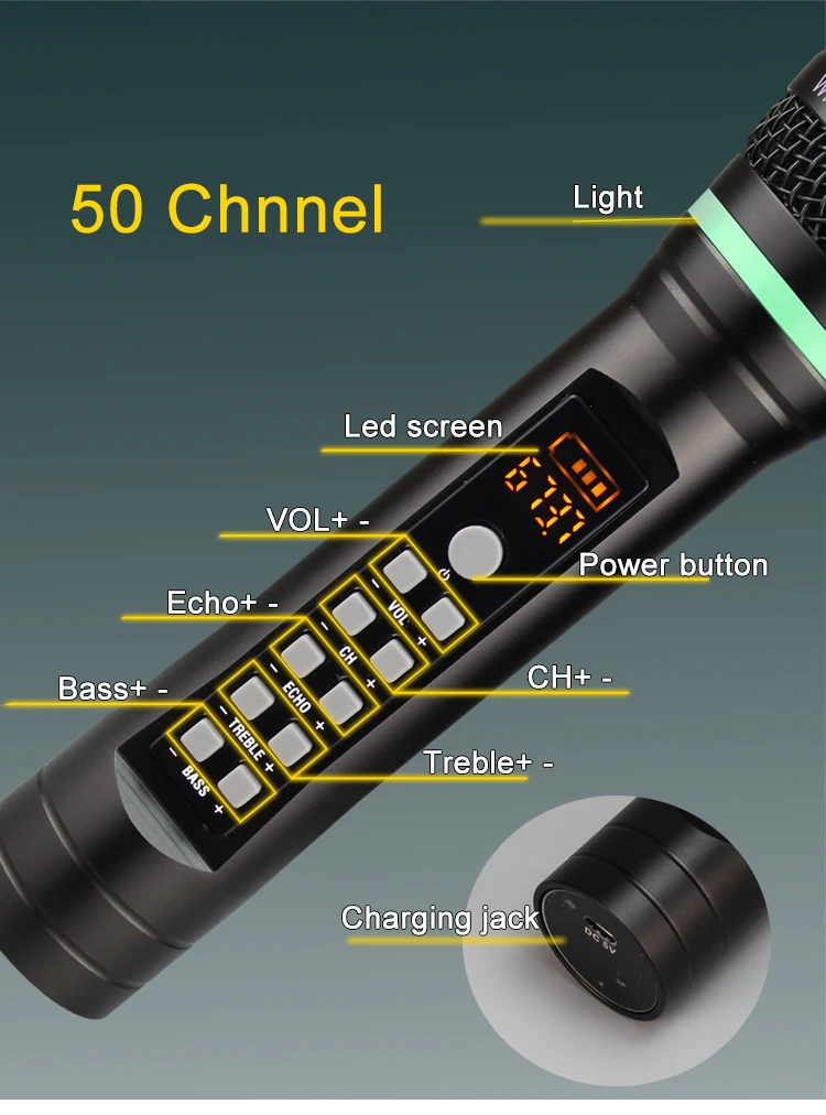 Rechargeable UHF Portable Wireless Karaoke Microphone Micro Echo Treble Bass Channel Selected with Receicer Home Microphones (3)