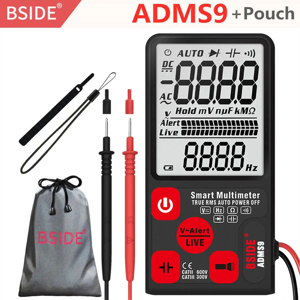 BSIDE ADMS7 тестер напряжения 3,5 ''большой ЖК-цифровой умный мультиметр тройной дисплей TRMS 6000 отсчетов DMM с аналоговым барграфом - Цвет: ADMS9-Pouch