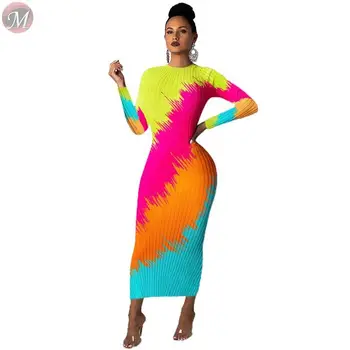 

2020 New Hot Sale Casual Pullover Nprint Long Sleeve Autumn Rib Ladies Fashion Casual Dress