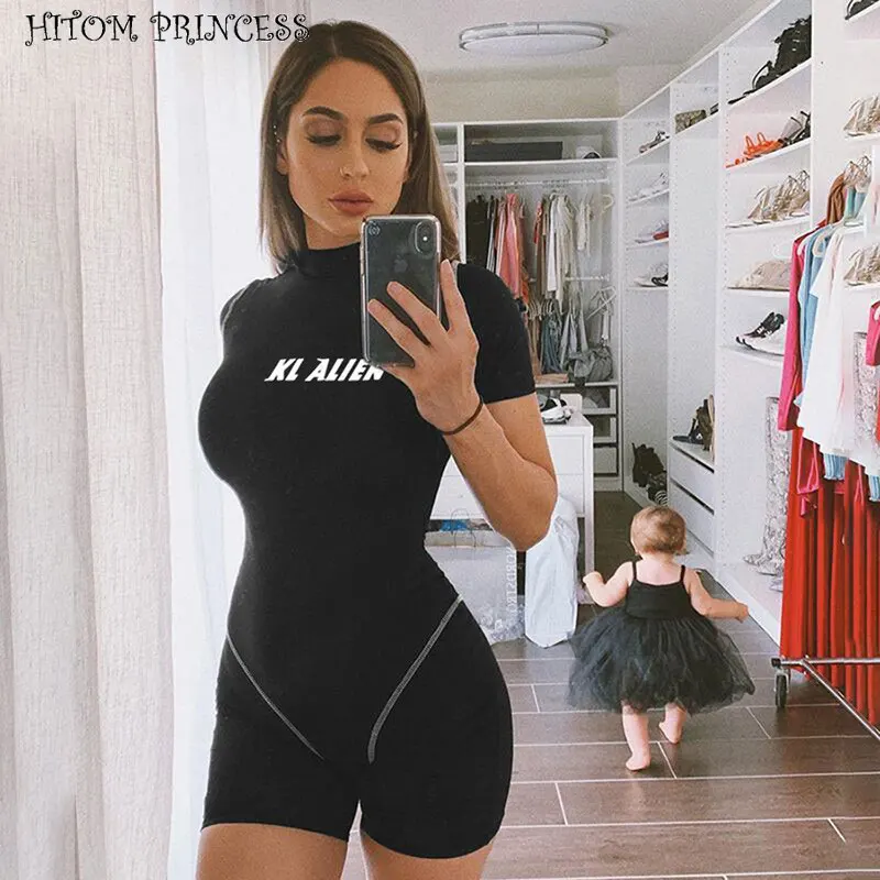 HITOM PRINCESS, женский сексуальный комбинезон, короткий рукав, светоотражающий, с буквенным принтом, для фитнеса, боди, женский, спортивный, для тренировок, комбинезон, Комбинезоны