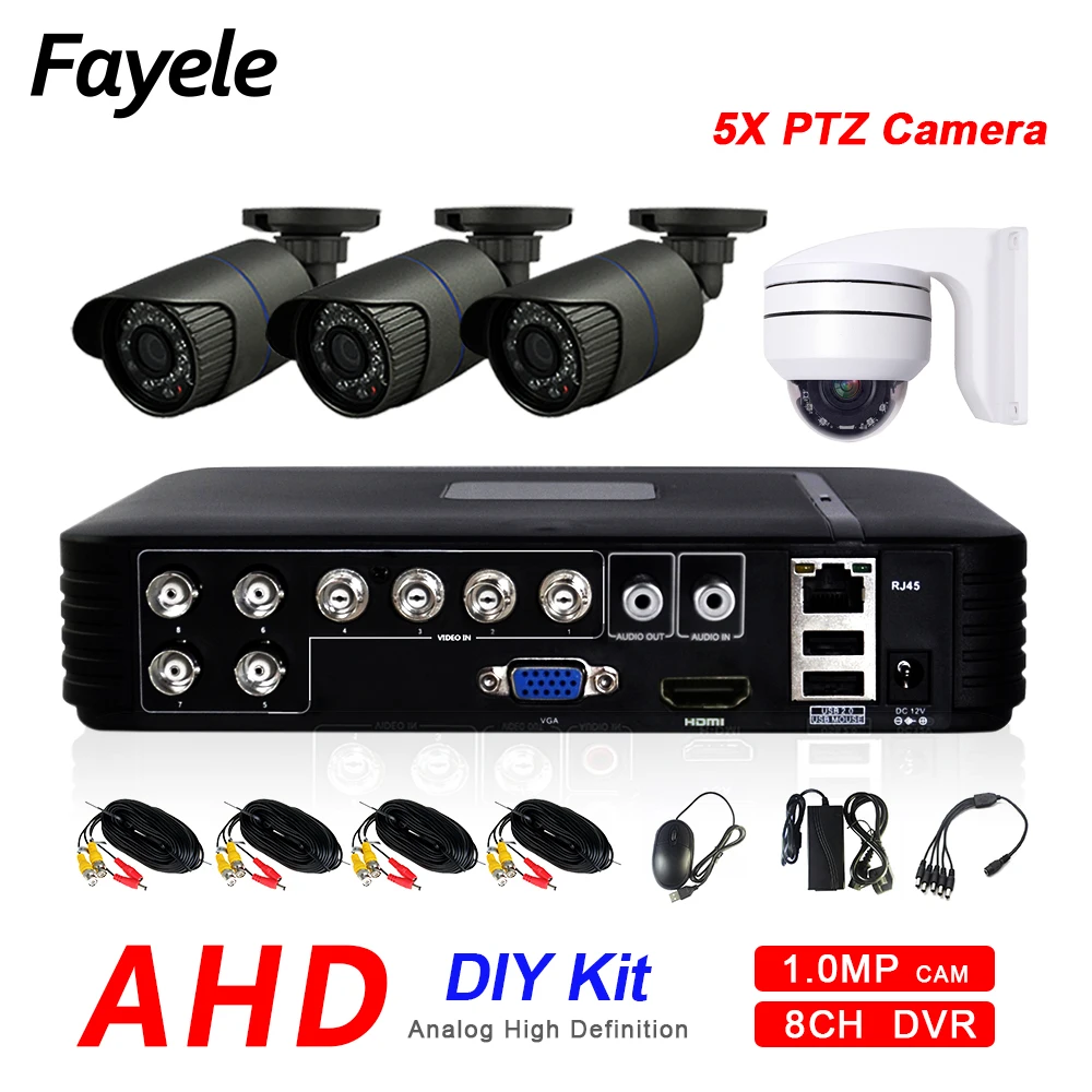Камера видеонаблюдения 8 каналов 1080N 5 в 1 гибридная DVR AHD 720P 4CH 1500TVL 3 кратный зум PTZ|kit
