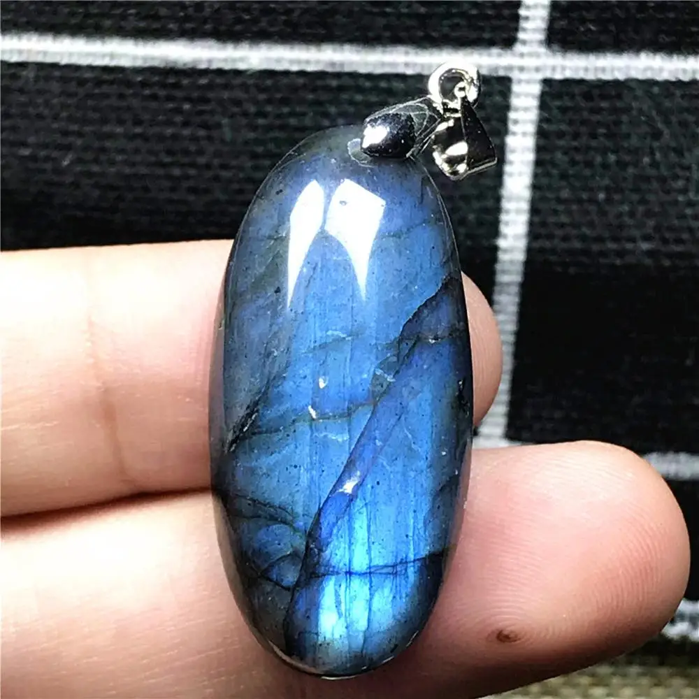 

Top Natural Blue Light Labradorite Necklace Pendant Jewelry For Woman Lady Men Crystal Silver 33x16x10mm Oval Beads Stone AAAAA