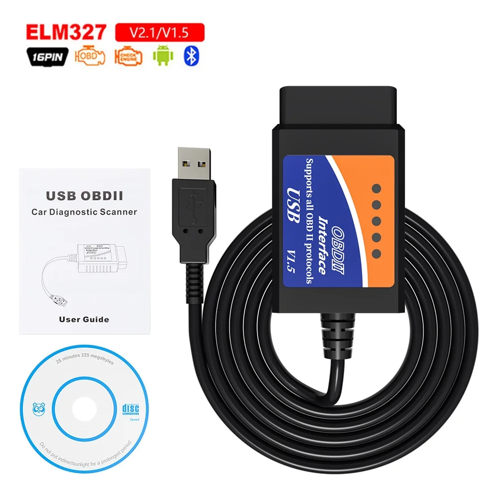 OBD2 ELM327 USB Bluetooth V1.5 ELM 327 OBD-сканер автомобильный диагностический USB-кабель интерфейс