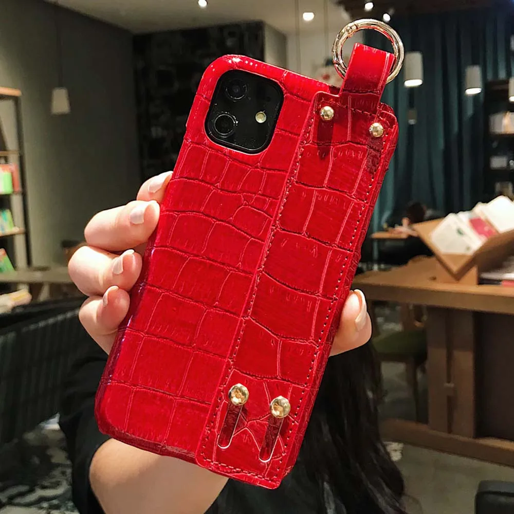 Red Модная Змея, крокодил из искусственной кожи чехол для iPhone 11 Pro Xs Max чехол для iPhone 6 6s 7 8 Plus Xr X чехол с ремешком на запястье - Цвет: Red