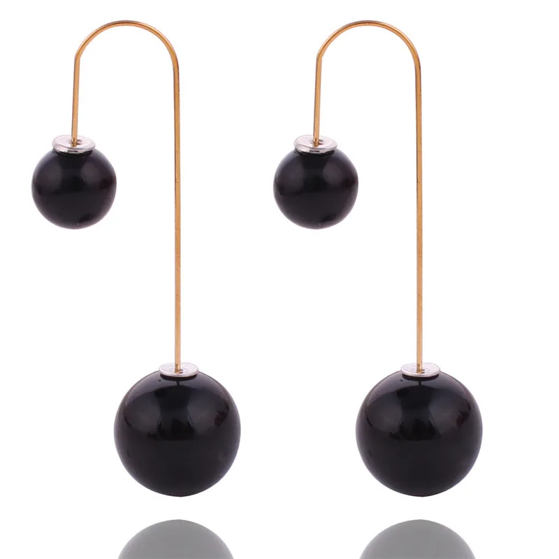 

Korean version of the new U-shaped hook double-sided pearl long earrings