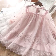 Ins/Детская фатиновая одежда принцессы в горошек с вышивкой и цветочным рисунком для девочек, весенне-летнее элегантное детское новое модное платье