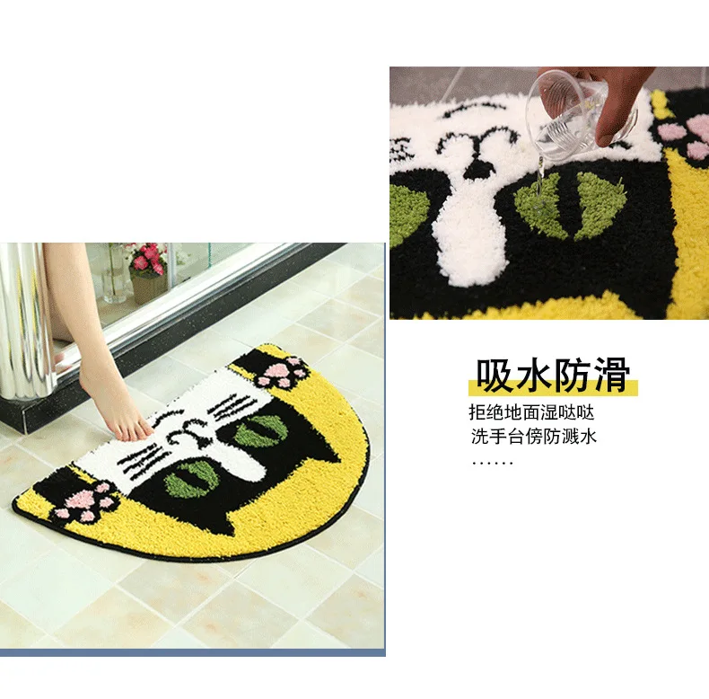 Мультфильм полукруглый lucky cat Впитывающий Коврик у входной двери гостиной мягкая флисовая коврик для кухни, ванной на нескользящей подошве абсорбирующий коврик