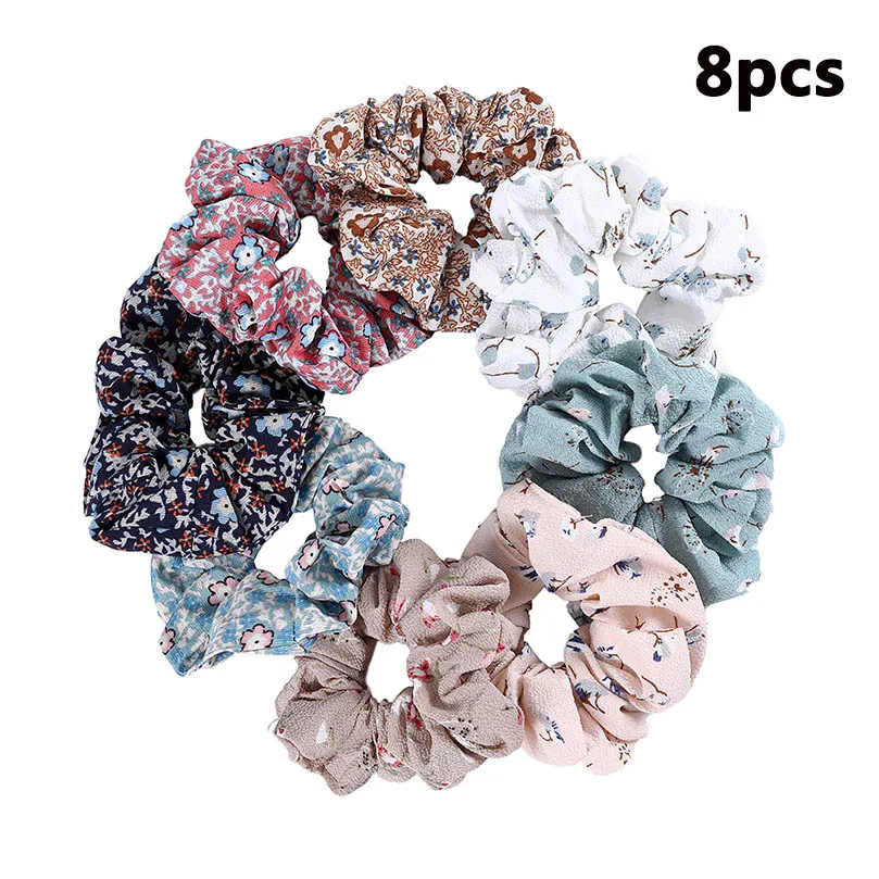 73-8pcs AWAYTR 8Pcs Fabric Print Scrunchies for Women Elastic Hair Bands Girl's Hair Tie Headwear Ponytail Holder Hair Accessories - Цвет: 73-8pcs