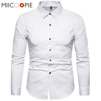 

Polka Dot Dress Men Shirts New Casual Cotton Long Sleeve Camisa Social Masculina Slim Fit Business Formal Shirts For Men M-5XL