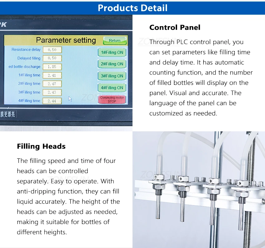 ZONESUN ZS-DTMP4C Desktop 4 Nozzles Magentic Pump Liquid Filling Machine